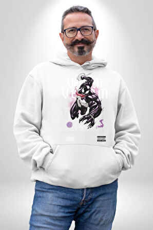 Venom Spider-Man Marvel Kahramanı Erkek Kadın Beyaz Dijital Baskılı Kapüşonlu Sweatshirt Hoodie