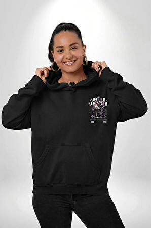 Venom Spider-Man Marvel Kahramanı Erkek Kadın Siyah Ön Sırt Baskılı Kapüşonlu Sweatshirt Hoodie