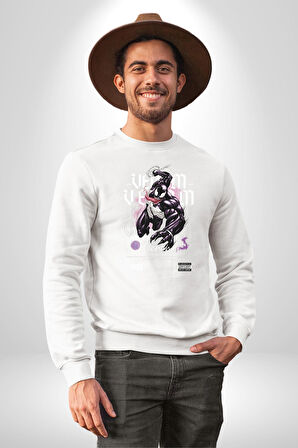 Venom Spider-Man Marvel Kahramanı Erkek Kadın Unisex Dijital Baskılı Beyaz Sweatshirt