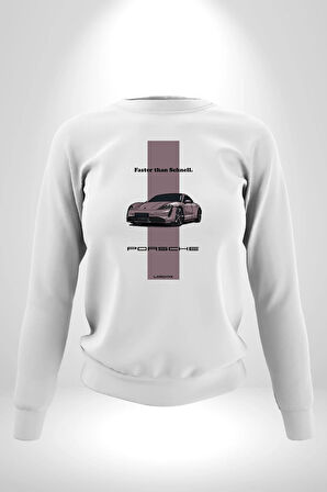 Porsche Araba Tasarımı Hız Tutkunlarına Özel Erkek Kadın Unisex Dijital Baskılı Beyaz Sweatshirt