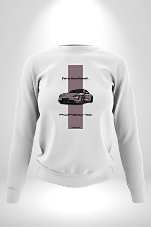 Porsche Araba Tasarımı Hız Tutkunlarına Özel Erkek Kadın Unisex Dijital Baskılı Beyaz Sweatshirt