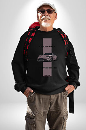Porsche Araba Tasarımı Hız Tutkunlarına Özel Erkek Kadın Unisex Dijital Baskılı Siyah Sweatshirt