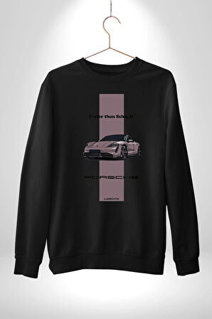 Porsche Araba Tasarımı Hız Tutkunlarına Özel Erkek Kadın Unisex Dijital Baskılı Siyah Sweatshirt