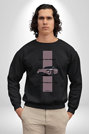 Porsche Araba Tasarımı Hız Tutkunlarına Özel Erkek Kadın Unisex Dijital Baskılı Siyah Sweatshirt