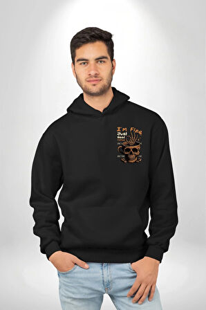 İskelet Kupa Sadece İyi Kahveye İhtiyacım Var Erkek Kadın Siyah Ön Sırt Baskılı Kapüşonlu Sweatshirt Hoodie