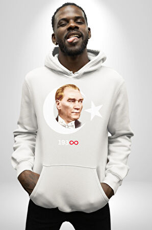 Ay Yıldız Atatürk 10 Kasım Sonsuza Kadar Erkek Kadın Beyaz Dijital Baskılı Kapüşonlu Sweatshirt Hoodie