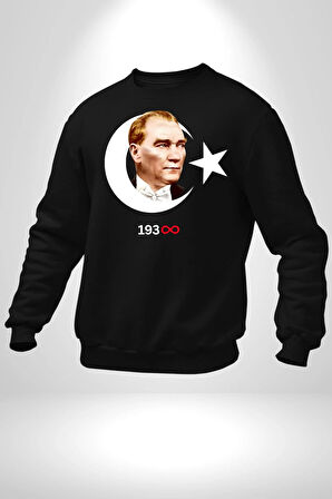 Ay Yıldız Atatürk 10 Kasım Sonsuza Kadar Erkek Kadın Unisex Dijital Baskılı Siyah Sweatshirt