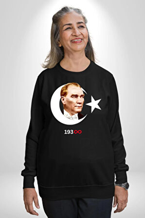 Ay Yıldız Atatürk 10 Kasım Sonsuza Kadar Erkek Kadın Unisex Dijital Baskılı Siyah Sweatshirt