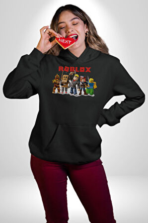 Roblox Karakter Tasarımı Oyun Severlere Özel Erkek Kadın Siyah Dijital Baskılı Kapüşonlu Sweatshirt Hoodie