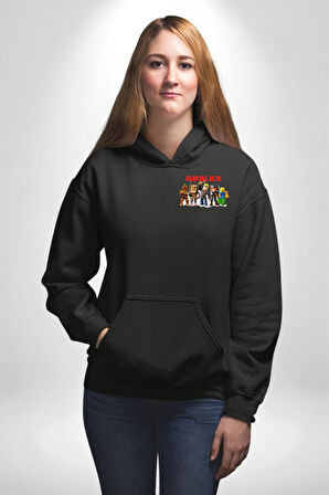 Roblox Karakter Tasarımı Oyun Severlere Özel Erkek Kadın Siyah Ön Sırt Baskılı Kapüşonlu Sweatshirt Hoodie