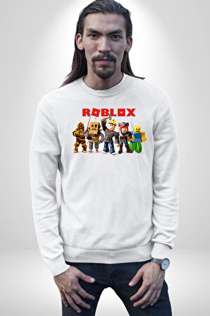 Roblox Karakter Tasarımı Oyun Severlere Özel Erkek Kadın Unisex Dijital Baskılı Beyaz Sweatshirt