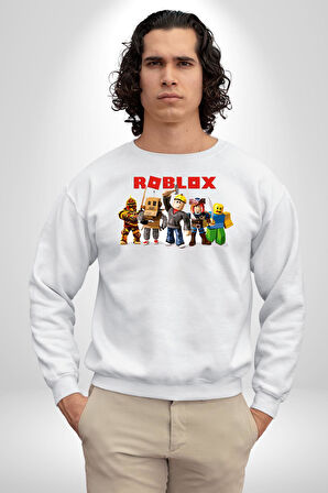 Roblox Karakter Tasarımı Oyun Severlere Özel Erkek Kadın Unisex Dijital Baskılı Beyaz Sweatshirt