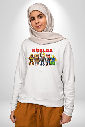 Roblox Karakter Tasarımı Oyun Severlere Özel Erkek Kadın Unisex Dijital Baskılı Beyaz Sweatshirt