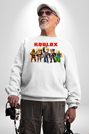 Roblox Karakter Tasarımı Oyun Severlere Özel Erkek Kadın Unisex Dijital Baskılı Beyaz Sweatshirt