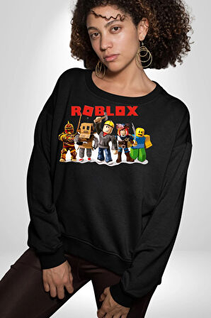 Roblox Karakter Tasarımı Oyun Severlere Özel Erkek Kadın Unisex Dijital Baskılı Siyah Sweatshirt