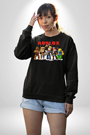 Roblox Karakter Tasarımı Oyun Severlere Özel Erkek Kadın Unisex Dijital Baskılı Siyah Sweatshirt
