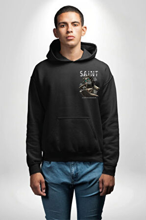 Aziz Sokak Sitili Özel Sözler Erkek Kadın Siyah Ön Sırt Baskılı Kapüşonlu Sweatshirt Hoodie