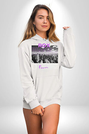 Rox Markası Şehir Tasarımı Erkek Kadın Beyaz Dijital Baskılı Kapüşonlu Sweatshirt Hoodie