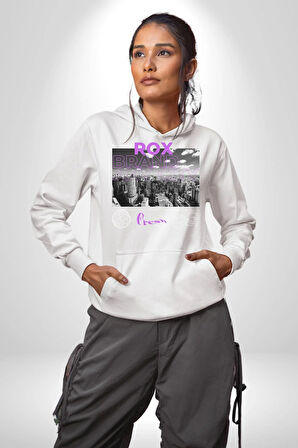 Rox Markası Şehir Tasarımı Erkek Kadın Beyaz Dijital Baskılı Kapüşonlu Sweatshirt Hoodie