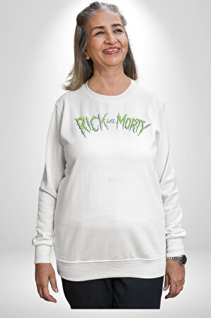 Rick And Morty Çizgi Film Erkek Kadın Unisex Dijital Baskılı Beyaz Sweatshirt