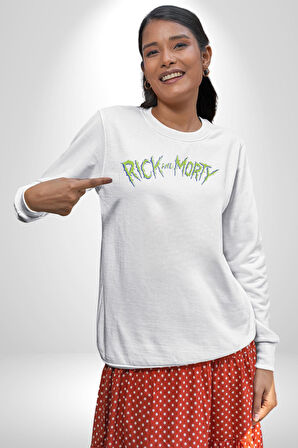 Rick And Morty Çizgi Film Erkek Kadın Unisex Dijital Baskılı Beyaz Sweatshirt