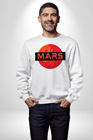 Mars Gezegen Erkek Kadın Unisex Dijital Baskılı Beyaz Sweatshirt