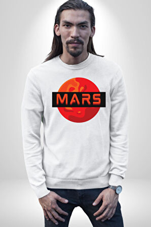 Mars Gezegen Erkek Kadın Unisex Dijital Baskılı Beyaz Sweatshirt