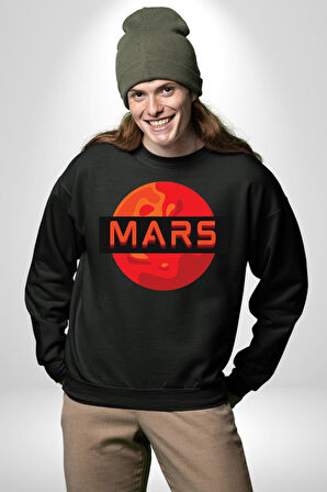 Mars Gezegen Erkek Kadın Unisex Dijital Baskılı Siyah Sweatshirt