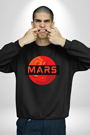 Mars Gezegen Erkek Kadın Unisex Dijital Baskılı Siyah Sweatshirt