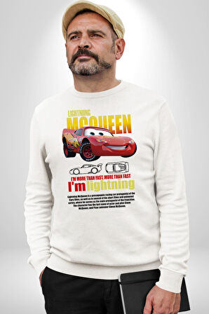 The Car Şimşek McQueeb Arabalar Ben Hızlıyım  Erkek Kadın Unisex Dijital Baskılı Beyaz Sweatshirt
