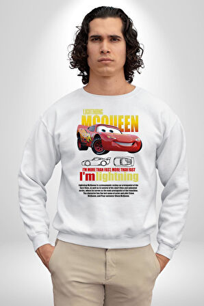 The Car Şimşek McQueeb Arabalar Ben Hızlıyım  Erkek Kadın Unisex Dijital Baskılı Beyaz Sweatshirt