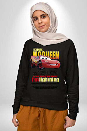 The Car Şimşek McQueeb Arabalar Ben Hızlıyım  Erkek Kadın Unisex Dijital Baskılı Siyah Sweatshirt