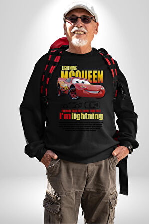 The Car Şimşek McQueeb Arabalar Ben Hızlıyım  Erkek Kadın Unisex Dijital Baskılı Siyah Sweatshirt