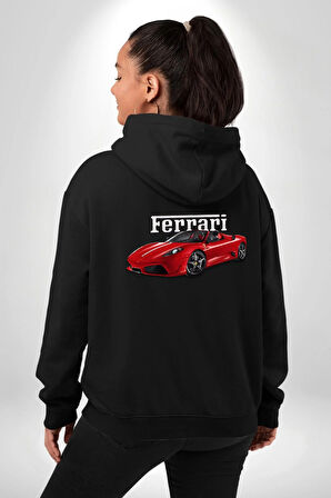 Ferrari F430 Scuderia Spider 16M Erkek Kadın Siyah Ön Sırt Baskılı Kapüşonlu Sweatshirt Hoodie