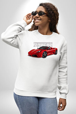 Ferrari F430 Scuderia Spider 16M Erkek Kadın Unisex Dijital Baskılı Beyaz Sweatshirt
