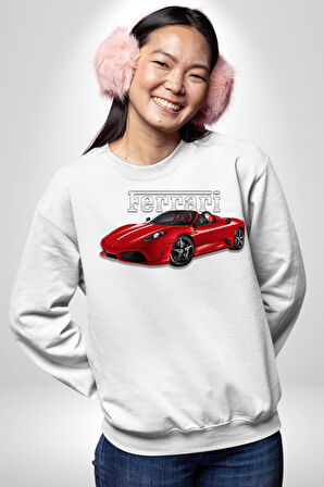 Ferrari F430 Scuderia Spider 16M Erkek Kadın Unisex Dijital Baskılı Beyaz Sweatshirt