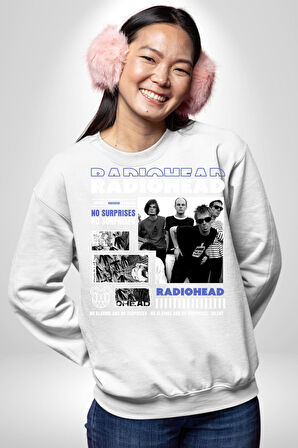 Radio Başlık Sürpriz Yok Sokak Style Erkek Kadın Unisex Dijital Baskılı Beyaz Sweatshirt