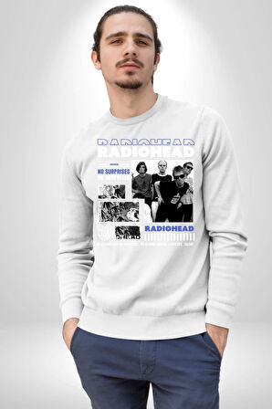 Radio Başlık Sürpriz Yok Sokak Style Erkek Kadın Unisex Dijital Baskılı Beyaz Sweatshirt