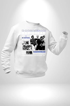 Radio Başlık Sürpriz Yok Sokak Style Erkek Kadın Unisex Dijital Baskılı Beyaz Sweatshirt