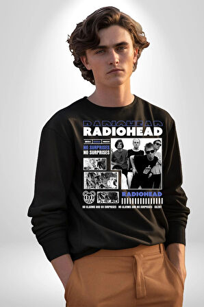 Radio Başlık Sürpriz Yok Sokak Style Erkek Kadın Unisex Dijital Baskılı Siyah Sweatshirt