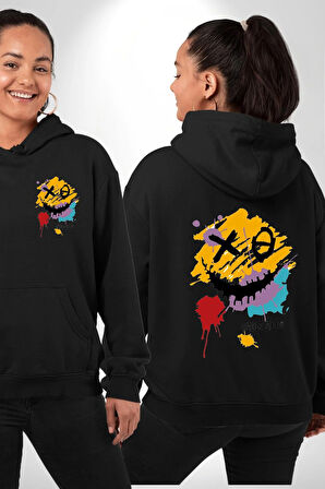 Smile Mood XOX Gülümseme Ruhu Erkek Kadın Siyah Ön Sırt Baskılı Kapüşonlu Sweatshirt Hoodie