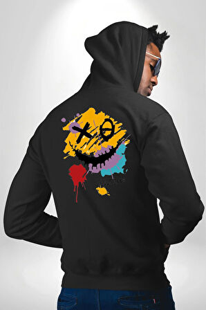 Smile Mood XOX Gülümseme Ruhu Erkek Kadın Siyah Ön Sırt Baskılı Kapüşonlu Sweatshirt Hoodie