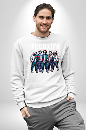 Korku Sineması Korku Kahramanları Haydut Hayatı Erkek Kadın Unisex Dijital Baskılı Beyaz Sweatshirt