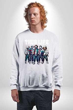 Korku Sineması Korku Kahramanları Haydut Hayatı Erkek Kadın Unisex Dijital Baskılı Beyaz Sweatshirt