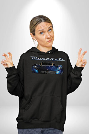 Maserati MC12 Corsa Modeli Araba Erkek Kadın Siyah Dijital Baskılı Kapüşonlu Sweatshirt Hoodie