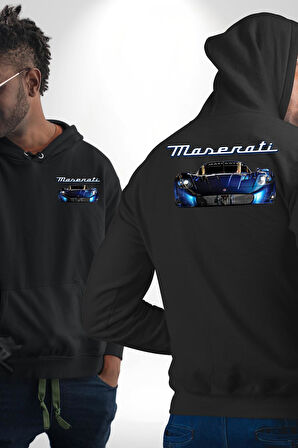 Maserati MC12 Corsa Modeli Araba Erkek Kadın Siyah Ön Sırt Baskılı Kapüşonlu Sweatshirt Hoodie