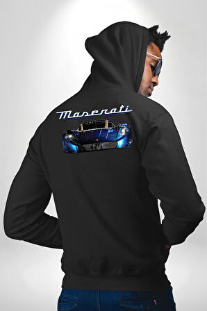 Maserati MC12 Corsa Modeli Araba Erkek Kadın Siyah Ön Sırt Baskılı Kapüşonlu Sweatshirt Hoodie