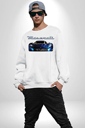 Maserati MC12 Corsa Modeli Araba Erkek Kadın Unisex Dijital Baskılı Beyaz Sweatshirt