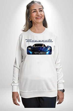 Maserati MC12 Corsa Modeli Araba Erkek Kadın Unisex Dijital Baskılı Beyaz Sweatshirt