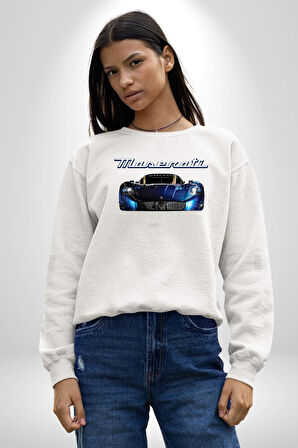 Maserati MC12 Corsa Modeli Araba Erkek Kadın Unisex Dijital Baskılı Beyaz Sweatshirt